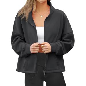 imageZeagoo Womens Fleece Jacket Full Zip Crop Hoodie Long Sleeve Pullover Sweatshirts Oversized 2023 Fall Winter CoatDark Grey
