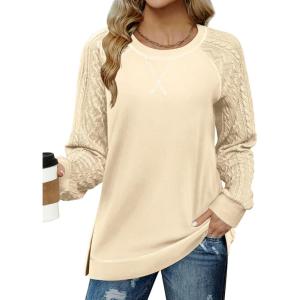 imageZeagoo Womens Long Sleeve Shirts Lightweight Cable Knit Sleeve Shirts Trendy Fall Tunic TopsBeige