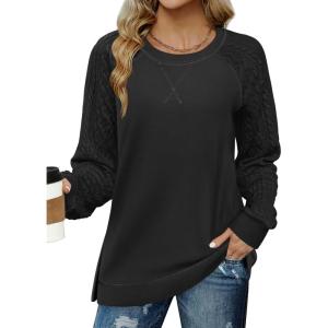 imageZeagoo Womens Long Sleeve Shirts Lightweight Cable Knit Sleeve Shirts Trendy Fall Tunic TopsBlack