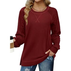 imageZeagoo Womens Long Sleeve Shirts Lightweight Cable Knit Sleeve Shirts Trendy Fall Tunic TopsBurgundy
