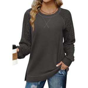 imageZeagoo Womens Long Sleeve Shirts Lightweight Cable Knit Sleeve Shirts Trendy Fall Tunic TopsDark Grey
