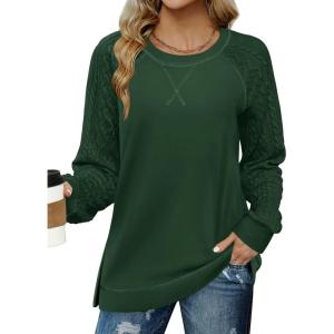 imageZeagoo Womens Long Sleeve Shirts Lightweight Cable Knit Sleeve Shirts Trendy Fall Tunic TopsGreen