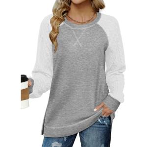 imageZeagoo Womens Long Sleeve Shirts Lightweight Cable Knit Sleeve Shirts Trendy Fall Tunic TopsGreywhite