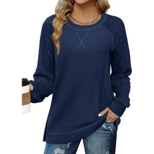 imageZeagoo Womens Long Sleeve Shirts Lightweight Cable Knit Sleeve Shirts Trendy Fall Tunic TopsNavy