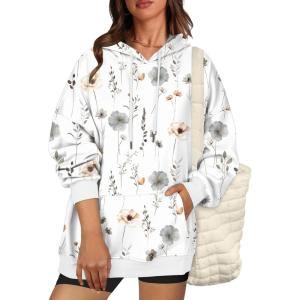 imageZeagoo Womens Oversized Hoodies Fleece Sweatshirts Long Sleeve Pullover with Pocket 2025 Fall Winter Outfits Y2k ClothesWhite Floral