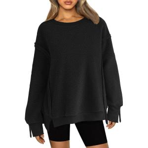imageZeagoo Womens Sherpa Fleece Jacket Pullover Crewneck Fuzzy Sweatshirts Long Sleeve Warm Thick Fall Winter CoatsBlack