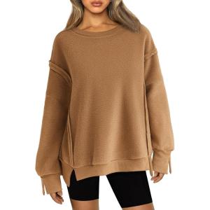 imageZeagoo Womens Sherpa Fleece Jacket Pullover Crewneck Fuzzy Sweatshirts Long Sleeve Warm Thick Fall Winter CoatsBrown