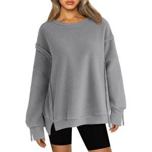 imageZeagoo Womens Sherpa Fleece Jacket Pullover Crewneck Fuzzy Sweatshirts Long Sleeve Warm Thick Fall Winter CoatsGrey