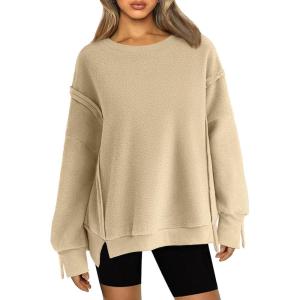 imageZeagoo Womens Sherpa Fleece Jacket Pullover Crewneck Fuzzy Sweatshirts Long Sleeve Warm Thick Fall Winter CoatsKhaki