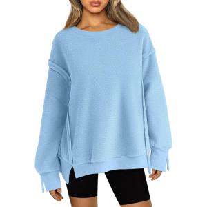 imageZeagoo Womens Sherpa Fleece Jacket Pullover Crewneck Fuzzy Sweatshirts Long Sleeve Warm Thick Fall Winter CoatsLight Blue
