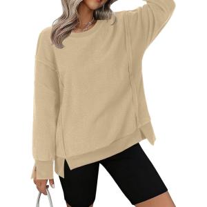 imageZeagoo Womens Sherpa Fleece Jacket Pullover Crewneck Fuzzy Sweatshirts Long Sleeve Warm Thick Fall Winter CoatsLight Khaki 01