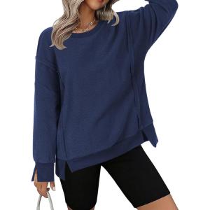 imageZeagoo Womens Sherpa Fleece Jacket Pullover Crewneck Fuzzy Sweatshirts Long Sleeve Warm Thick Fall Winter CoatsNavy Blue 02