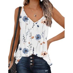 imageZeagoo Womens V Neck Camisole Tank Top Strap Sleeveless T Shirt Casual Loose Vest Blouse  SXXLBlue Flower