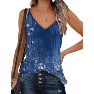 imageZeagoo Womens V Neck Camisole Tank Top Strap Sleeveless T Shirt Casual Loose Vest Blouse  SXXLFloral Blue