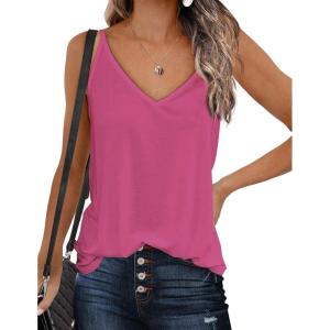 imageZeagoo Womens V Neck Camisole Tank Top Strap Sleeveless T Shirt Casual Loose Vest Blouse  SXXLHot Pink