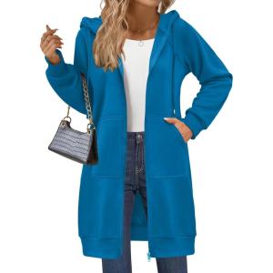imageZeagoo Womens Zip Up Hoodies Long Sleeve Long Tunic Sweatshirts Oversized Fleece Casual 2025 Fall Jacket Coat with PocketBlue