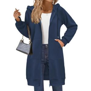 imageZeagoo Womens Zip Up Hoodies Long Sleeve Long Tunic Sweatshirts Oversized Fleece Casual 2025 Fall Jacket Coat with PocketDark Blue