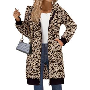 imageZeagoo Womens Zip Up Hoodies Long Sleeve Long Tunic Sweatshirts Oversized Fleece Casual 2025 Fall Jacket Coat with PocketLeopard Print