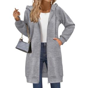 imageZeagoo Womens Zip Up Hoodies Long Sleeve Long Tunic Sweatshirts Oversized Fleece Casual 2025 Fall Jacket Coat with PocketLight Grey