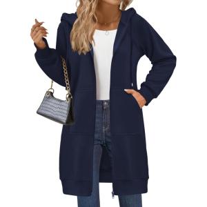 imageZeagoo Womens Zip Up Hoodies Long Sleeve Long Tunic Sweatshirts Oversized Fleece Casual 2025 Fall Jacket Coat with PocketNavy