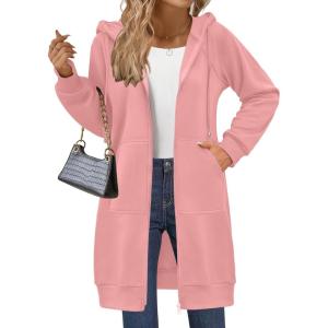 imageZeagoo Womens Zip Up Hoodies Long Sleeve Long Tunic Sweatshirts Oversized Fleece Casual 2025 Fall Jacket Coat with PocketPink