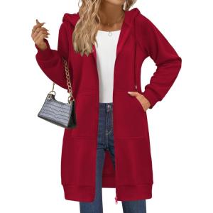 imageZeagoo Womens Zip Up Hoodies Long Sleeve Long Tunic Sweatshirts Oversized Fleece Casual 2025 Fall Jacket Coat with PocketRed