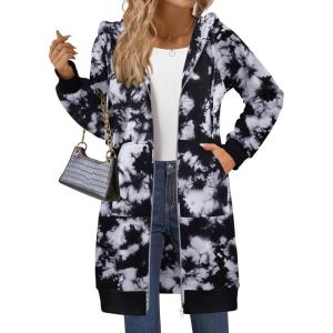 imageZeagoo Womens Zip Up Hoodies Long Sleeve Long Tunic Sweatshirts Oversized Fleece Casual 2025 Fall Jacket Coat with PocketTie Dye