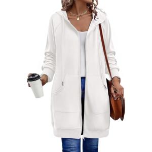 imageZeagoo Womens Zip Up Hoodies Long Sleeve Long Tunic Sweatshirts Oversized Fleece Casual 2025 Fall Jacket Coat with PocketWhite