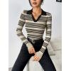 imageZeagoo Womens 2024 Sweater Tops Long Sleeve V Neck Ribbed Knit Slim Fitted Casual Work Basic Shirts SXXLBeige Black Stripe