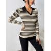 imageZeagoo Womens 2024 Sweater Tops Long Sleeve V Neck Ribbed Knit Slim Fitted Casual Work Basic Shirts SXXLBeige Black Stripe