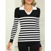 imageZeagoo Womens 2024 Sweater Tops Long Sleeve V Neck Ribbed Knit Slim Fitted Casual Work Basic Shirts SXXLBlack White Stripe