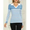 imageZeagoo Womens 2024 Sweater Tops Long Sleeve V Neck Ribbed Knit Slim Fitted Casual Work Basic Shirts SXXLBlue White Stripe