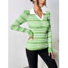 imageZeagoo Womens 2024 Sweater Tops Long Sleeve V Neck Ribbed Knit Slim Fitted Casual Work Basic Shirts SXXLGreen White Stripe