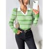 imageZeagoo Womens 2024 Sweater Tops Long Sleeve V Neck Ribbed Knit Slim Fitted Casual Work Basic Shirts SXXLGreen White Stripe