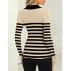 imageZeagoo Womens 2024 Sweater Tops Long Sleeve V Neck Ribbed Knit Slim Fitted Casual Work Basic Shirts SXXLKhaki Black Stripe