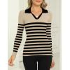 imageZeagoo Womens 2024 Sweater Tops Long Sleeve V Neck Ribbed Knit Slim Fitted Casual Work Basic Shirts SXXLKhaki Black Stripe