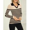 imageZeagoo Womens 2024 Sweater Tops Long Sleeve V Neck Ribbed Knit Slim Fitted Casual Work Basic Shirts SXXLKhaki Black Stripe