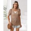imageZeagoo Womens Short Sleeve Summer Cardigan VNeck Button up Lightweight Hollow Out Sweater Cardigans ShrugKhaki