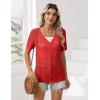 imageZeagoo Womens Short Sleeve Summer Cardigan VNeck Button up Lightweight Hollow Out Sweater Cardigans ShrugRed