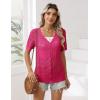 imageZeagoo Womens Short Sleeve Summer Cardigan VNeck Button up Lightweight Hollow Out Sweater Cardigans ShrugRose Red