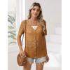 imageZeagoo Womens Short Sleeve Summer Cardigan VNeck Button up Lightweight Hollow Out Sweater Cardigans ShrugYellow Brown
