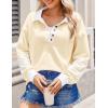 imageZeagoo Womens Sweatshirt Striped Long Sleeve Henley Button Casual Loose Pullover Tunic Tops 2024 Fall Shirt OutfitsCream Color