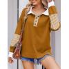 imageZeagoo Womens Sweatshirt Striped Long Sleeve Henley Button Casual Loose Pullover Tunic Tops 2024 Fall Shirt OutfitsLight Brown