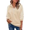 imageZeagoo Womens Sweatshrits Quarter Zip Pullover Fleece Sweatshirt Casual Cable Knit Sleeve Hoodies Fashion Outfits ClothesBeige
