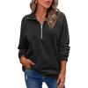 imageZeagoo Womens Sweatshrits Quarter Zip Pullover Fleece Sweatshirt Casual Cable Knit Sleeve Hoodies Fashion Outfits ClothesBlack
