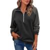 imageZeagoo Womens Sweatshrits Quarter Zip Pullover Fleece Sweatshirt Casual Cable Knit Sleeve Hoodies Fashion Outfits ClothesBlackDark Grey