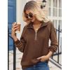imageZeagoo Womens Sweatshrits Quarter Zip Pullover Fleece Sweatshirt Casual Cable Knit Sleeve Hoodies Fashion Outfits ClothesBrown