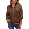 imageZeagoo Womens Sweatshrits Quarter Zip Pullover Fleece Sweatshirt Casual Cable Knit Sleeve Hoodies Fashion Outfits ClothesBrown