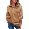 imageZeagoo Womens Sweatshrits Quarter Zip Pullover Fleece Sweatshirt Casual Cable Knit Sleeve Hoodies Fashion Outfits ClothesCamel