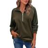 imageZeagoo Womens Sweatshrits Quarter Zip Pullover Fleece Sweatshirt Casual Cable Knit Sleeve Hoodies Fashion Outfits ClothesDark Army Green